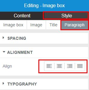 XRipe : website builder image box element edit style paragraph alignment