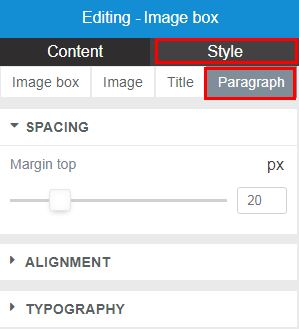 XRipe :  website builder image box element edit style paragraph spacing