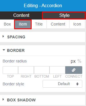 XRipe :  website builder accordion element edit style item