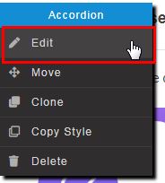 XRipe :  website builder accordion element context menu